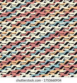 Seamless abstract geometric pattern with multi-colored stripes.
