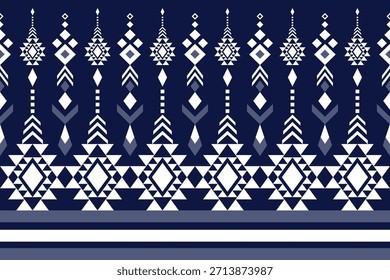 Seamless abstract geometric pattern with navy and white color on dark blue background ,Native American tribal fabric, tile, carpet, vector, illustration design