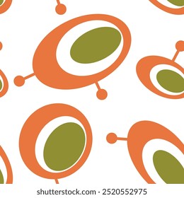 Padrão geométrico abstrato sem emenda. Laranja, cáqui, branco. Ilustração vetorial. Ovais, círculos, linhas, textura de pontos. Design para tecidos têxteis, papel de embrulho, fundo, papel de parede, capa.