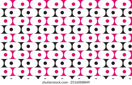 Modelo geométrico abstracto inconsútil en forma ovalada con un toque de puntos en una combinación de negro y magenta sobre un fondo blanco
