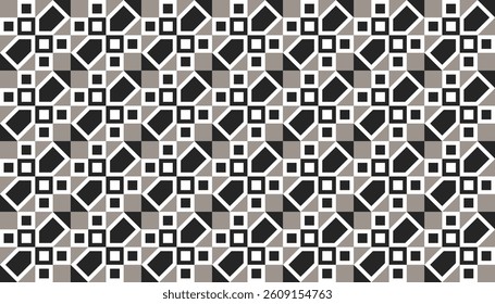 Seamless Abstract Geometric Pattern with Overlapping Squares and Cubic Illusion in Monochrome Palette