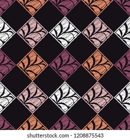 Seamless abstract geometric pattern. Paisley. Mosaic texture. Brushwork. Hand hatching. Can be used for wallpaper, textile, invitation card, wrapping, web page background.