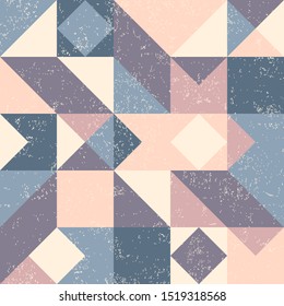 Seamless abstract geometric pattern in pastel colors with old texture. Vector illustration in vintage style.