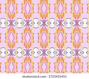 Padrão geométrico abstrato sem emenda com rosa pastel, ouro e design de simetria. Ideal para fundo, textura, luxo, decorativo e visuais modernos.