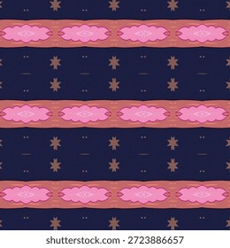 Padrão geométrico abstrato sem costura em rosa e marinha com simetria decorativa, fundo repetitivo moderno ideal para têxteis, papéis de parede e design de marca.