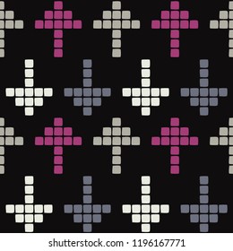 Seamless abstract geometric pattern. Pixels. Arrow. Mosaic texture. Brushwork. Hand hatching. Can be used for wallpaper, textile, invitation card, wrapping, web page background.