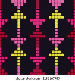 Seamless abstract geometric pattern. Pixels. Arrow. Mosaic texture. Brushwork. Hand hatching. Can be used for wallpaper, textile, invitation card, wrapping, web page background.