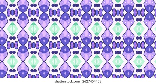Seamless Abstract Geometric Pattern with Purple and Mint Shapes