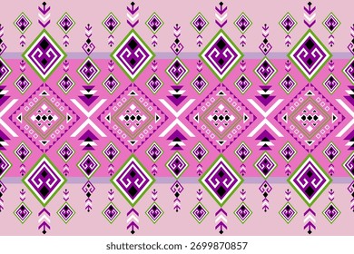Modelo geométrico abstracto inconsútil con el color púrpura, blanco y verde en el fondo rosado claro, tela tribal americana nativa, azulejo, alfombra, Vector, diseño de la ilustración