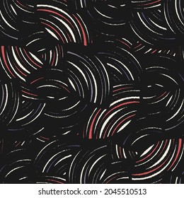 Seamless abstract geometric pattern of random arcuate stripes.
