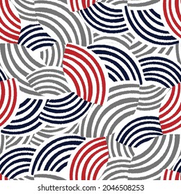 Seamless abstract geometric pattern of random arcuate stripes.
