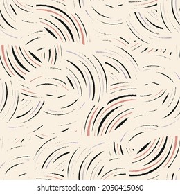 Seamless abstract geometric pattern of random arcuate stripes.
