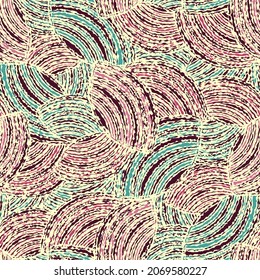 Seamless abstract geometric pattern of random arcuate stripes.
