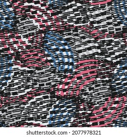 Seamless abstract geometric pattern of random arcuate stripes and strokes.
