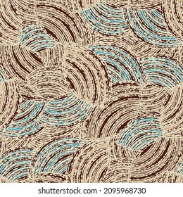 Seamless abstract geometric pattern of random arcuate stripes.

