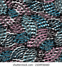 Seamless abstract geometric pattern of random arcuate stripes and strokes.
