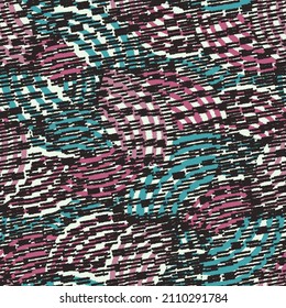 Seamless abstract geometric pattern of random arcuate stripes and strokes.
