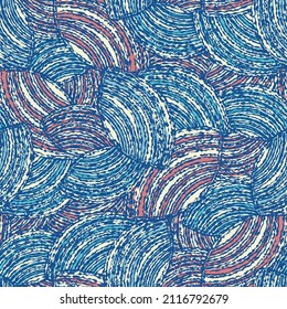 Seamless abstract geometric pattern of random arcuate stripes.
