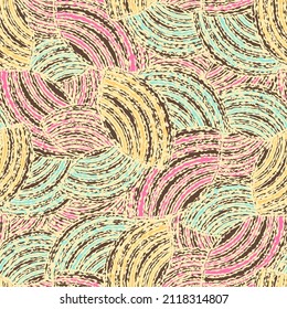 Seamless abstract geometric pattern of random arcuate stripes.

