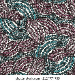 Seamless abstract geometric pattern of random arcuate stripes.
