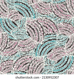 Seamless abstract geometric pattern of random arcuate stripes.
