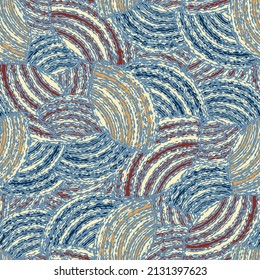 Seamless abstract geometric pattern of random arcuate stripes.
