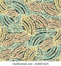 Seamless abstract geometric pattern of random arcuate stripes.
