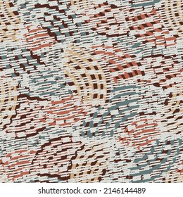 Seamless abstract geometric pattern of random arcuate stripes and strokes.

