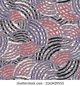Seamless abstract geometric pattern of random arcuate stripes and strokes.
