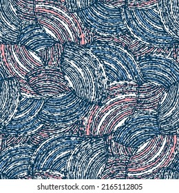 Seamless abstract geometric pattern of random arcuate stripes.
