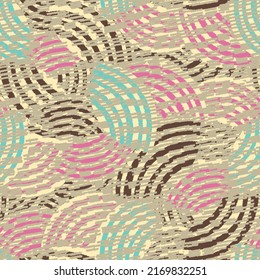 Seamless abstract geometric pattern of random arcuate stripes and strokes.
