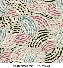 Seamless abstract geometric pattern of random arcuate stripes and strokes.
