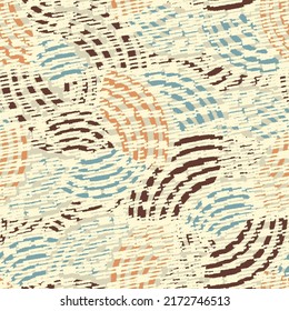 Seamless abstract geometric pattern of random arcuate stripes and strokes.
