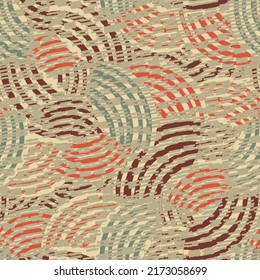 Seamless abstract geometric pattern of random arcuate stripes and strokes.
