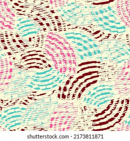 Seamless abstract geometric pattern of random arcuate stripes and strokes.
