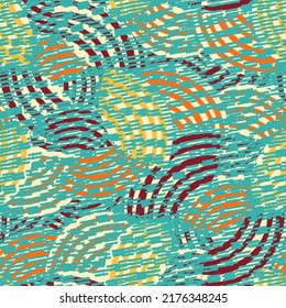 Seamless abstract geometric pattern of random arcuate stripes and strokes.
