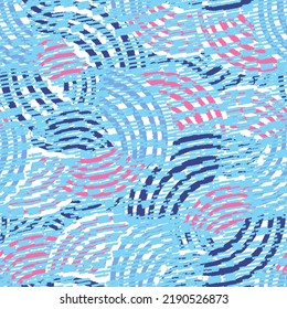 Seamless abstract geometric pattern of random arcuate stripes and strokes.
