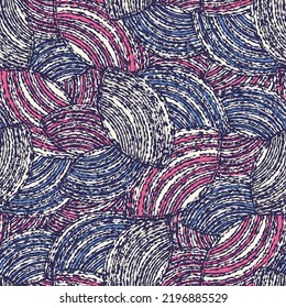 Seamless abstract geometric pattern of random arcuate stripes.
