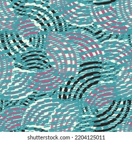 Seamless abstract geometric pattern of random arcuate stripes and strokes.
