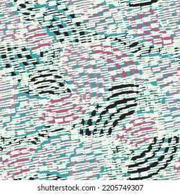 Seamless abstract geometric pattern of random arcuate stripes and strokes.
