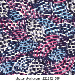Seamless abstract geometric pattern of random arcuate stripes and strokes.
