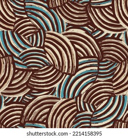 Seamless abstract geometric pattern of random arcuate stripes.
