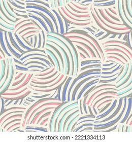 Seamless abstract geometric pattern of random arcuate stripes.
