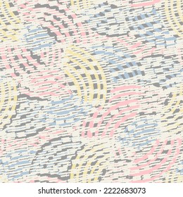 Seamless abstract geometric pattern of random arcuate stripes and strokes.

