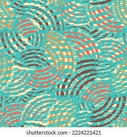 Seamless abstract geometric pattern of random arcuate stripes and strokes.
