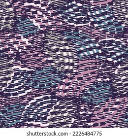Seamless abstract geometric pattern of random arcuate stripes and strokes.
