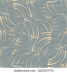 Seamless abstract geometric pattern of random arcuate stripes.
