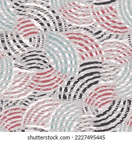 Seamless abstract geometric pattern of random arcuate stripes and strokes.
