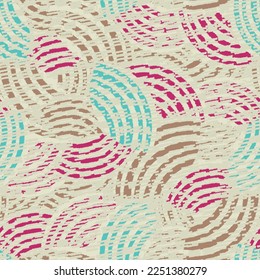 Seamless abstract geometric pattern of random arcuate stripes and strokes.
