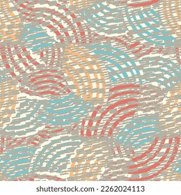 Seamless abstract geometric pattern of random arcuate stripes and strokes.
